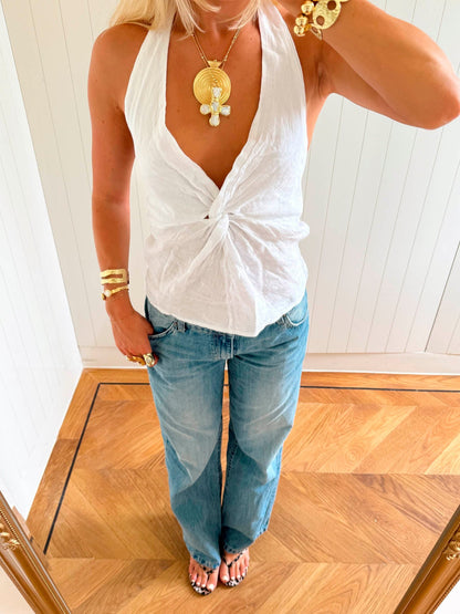Scandivv halterneck top with ties - White