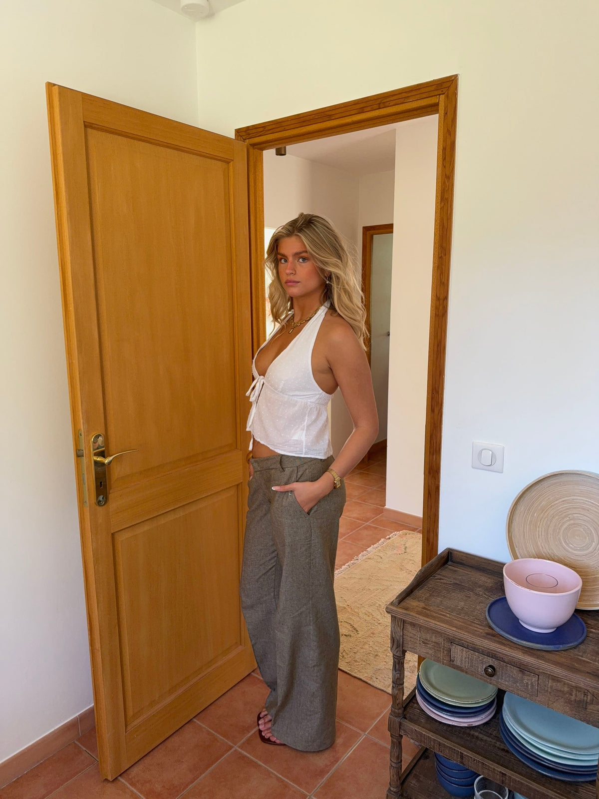 Fernande halterneck top - White