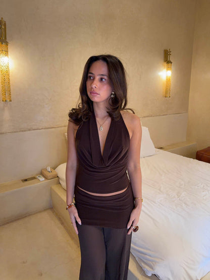 Bilana halterneck top – Brown
