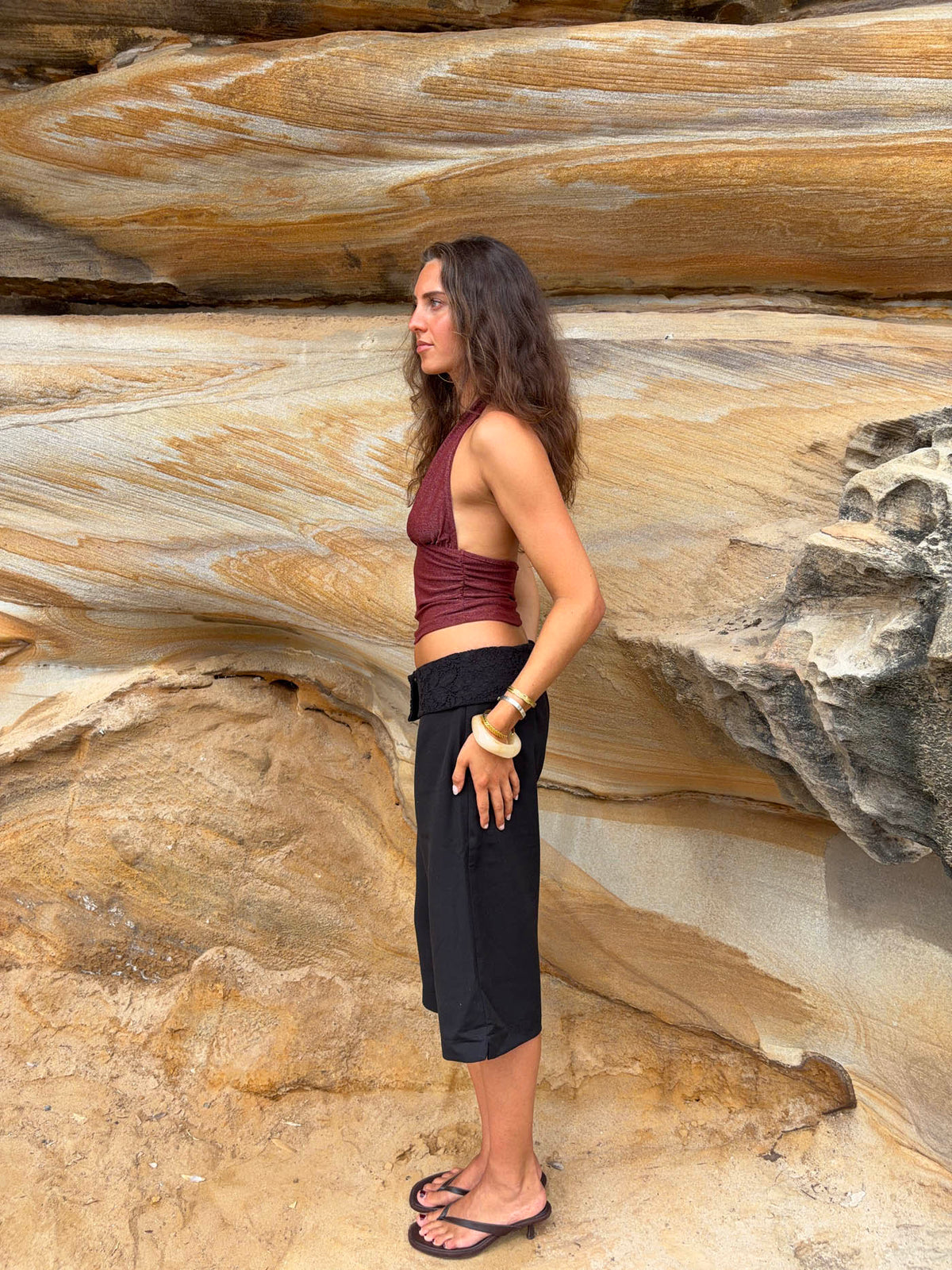 Mira halterneck top with glitter - Rust