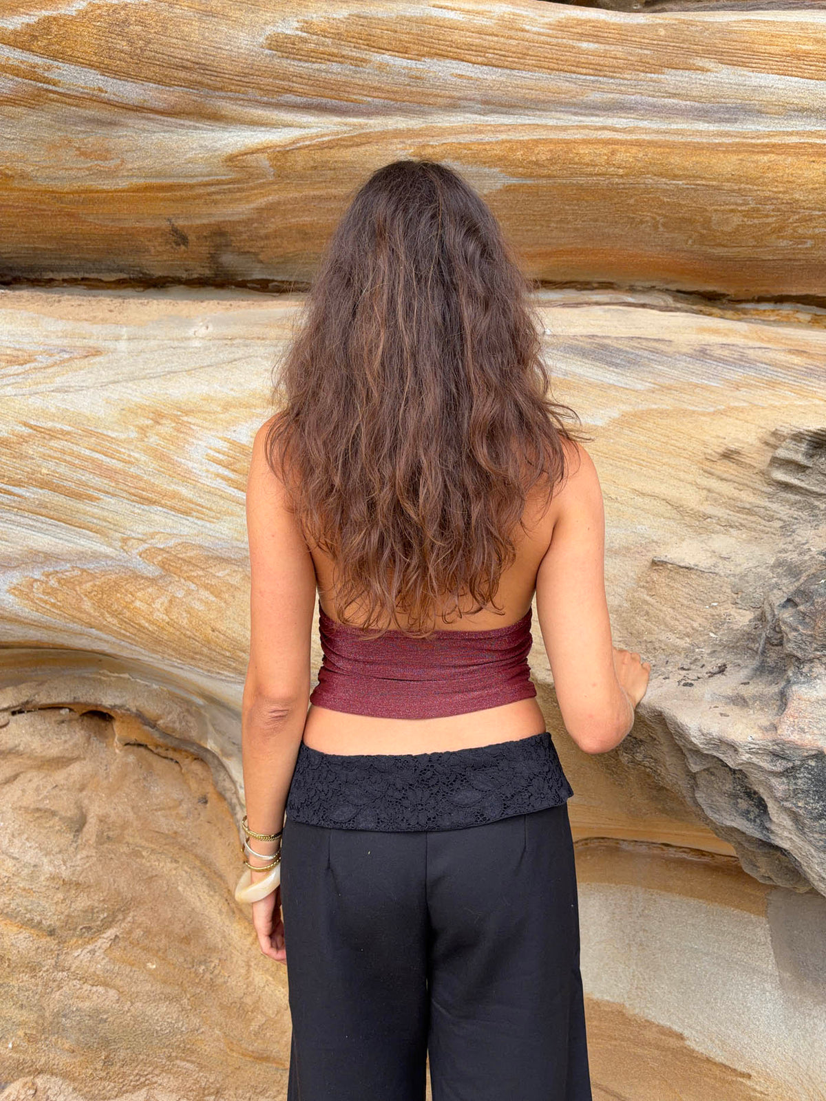 Mira halterneck top with glitter - Rust