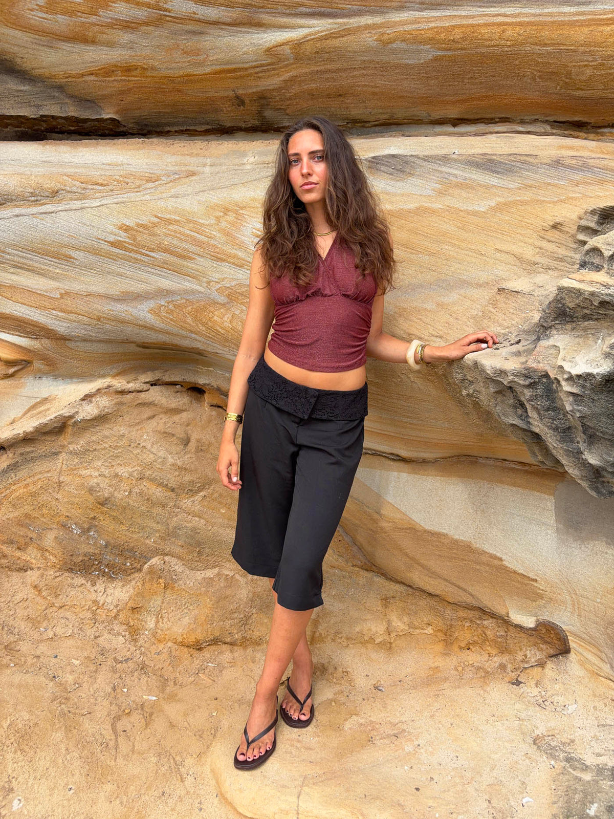 Mira halterneck top with glitter - Rust