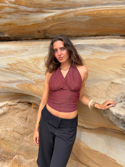 Mira halterneck top with glitter - Rust