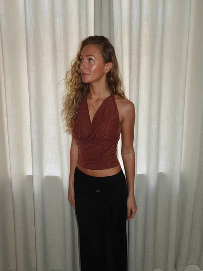 Martha halterneck top with glitter – Brown