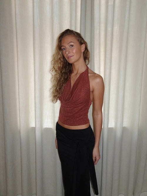 Martha halterneck top with glitter – Brown