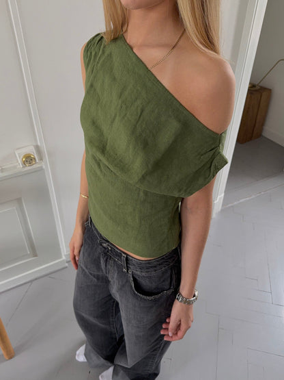 Tiril one shoulder top in linen – Green