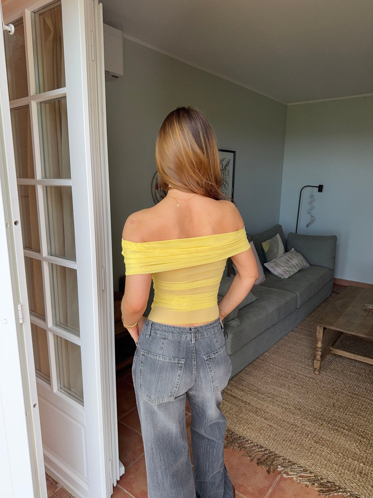 Victoire off shoulder top in mesh - Yellow