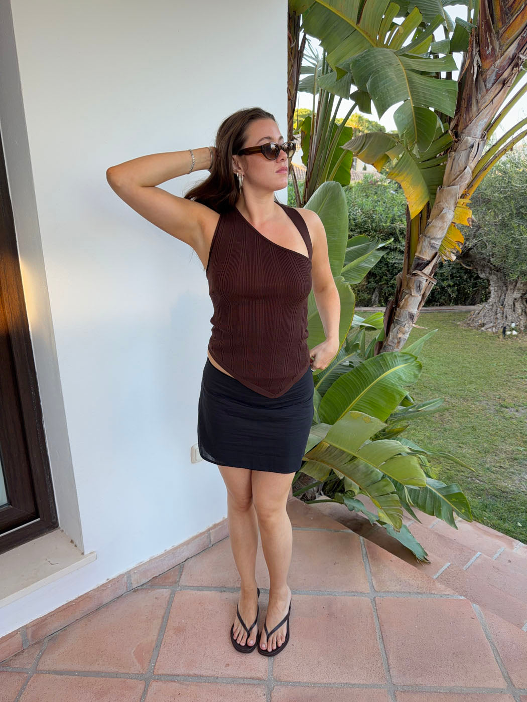 Frey one shoulder top - Brown
