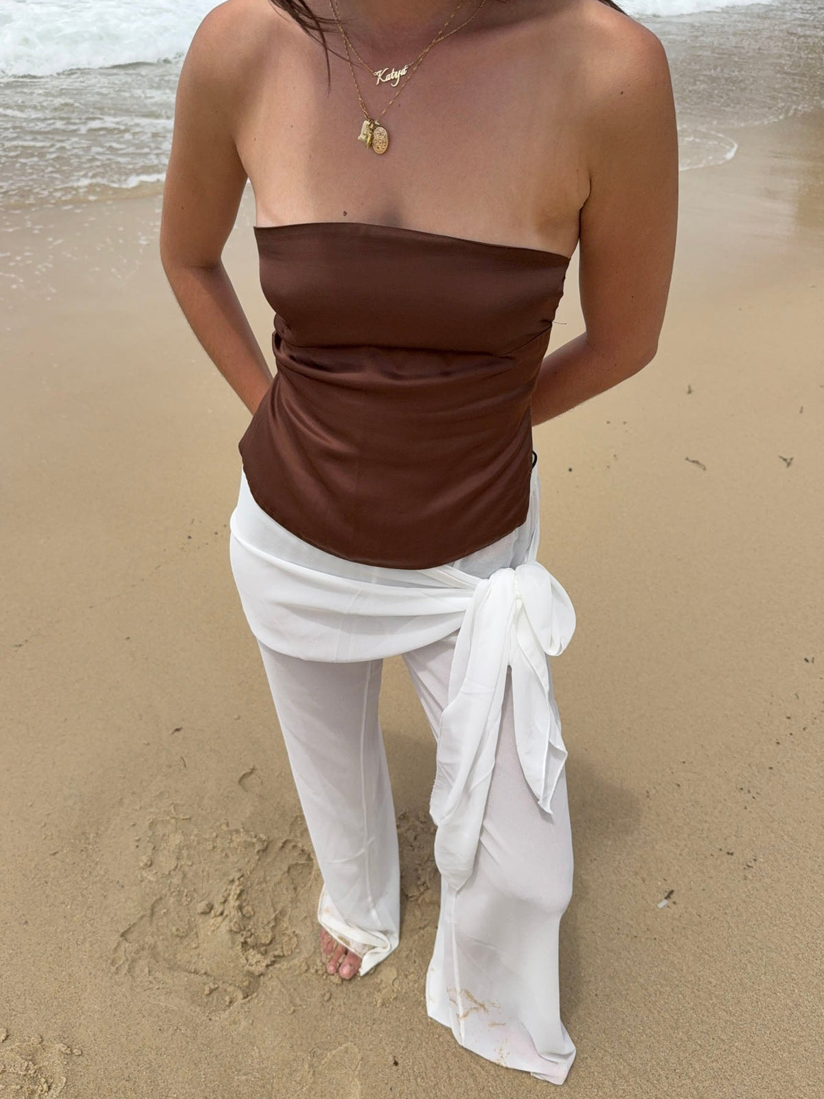 Belle satin top - Brown