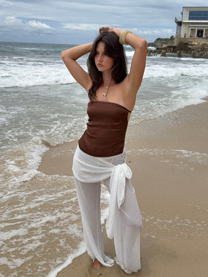 Belle satin top - Brown