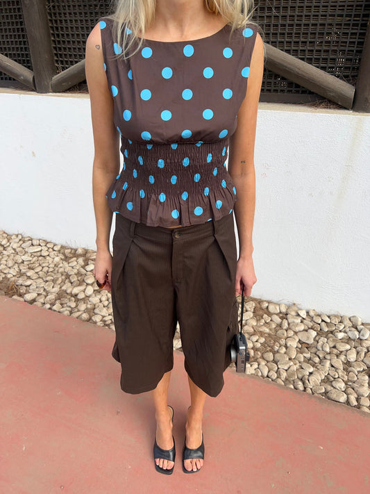 Cathrine smock polka dotted top - Brown/Blue