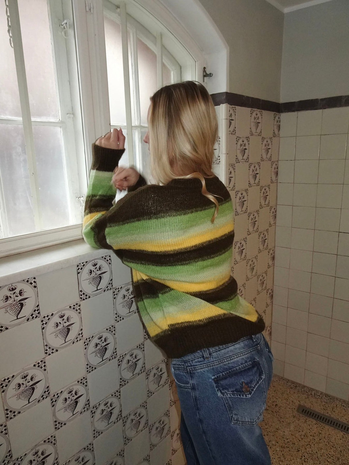 Raina knit with stripes - Brown/green/yellow