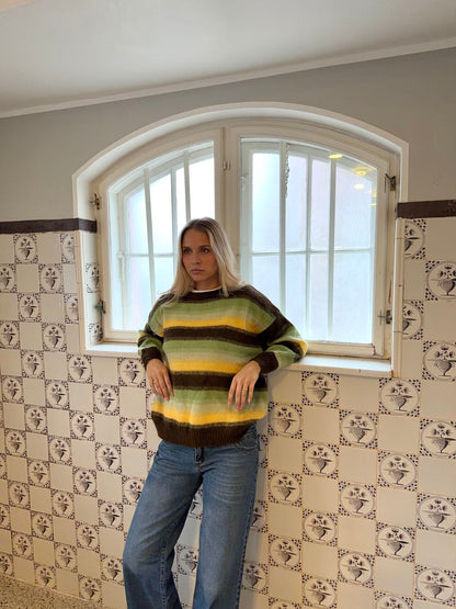 Raina knit with stripes - Brown/green/yellow