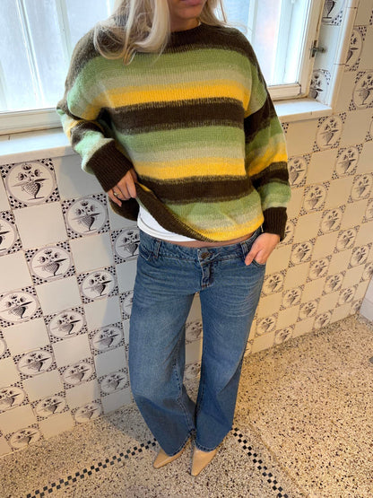 Raina knit with stripes - Brown/green/yellow