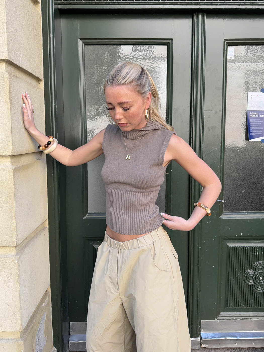 Munga knit top with hoodie - Taupe