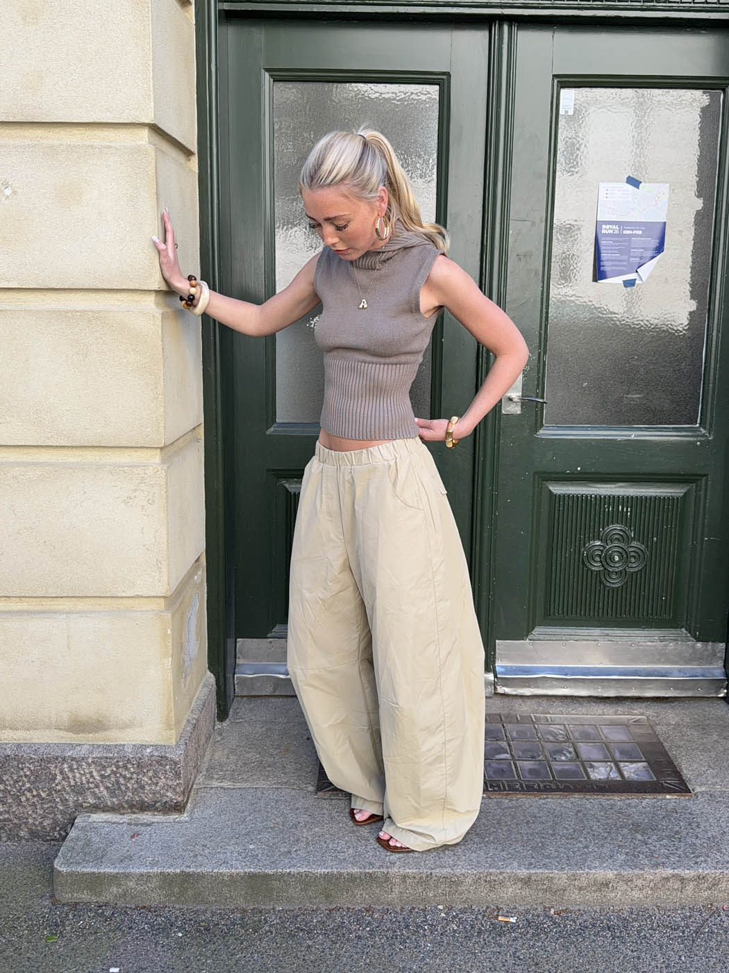 Munga knit top with hoodie - Taupe