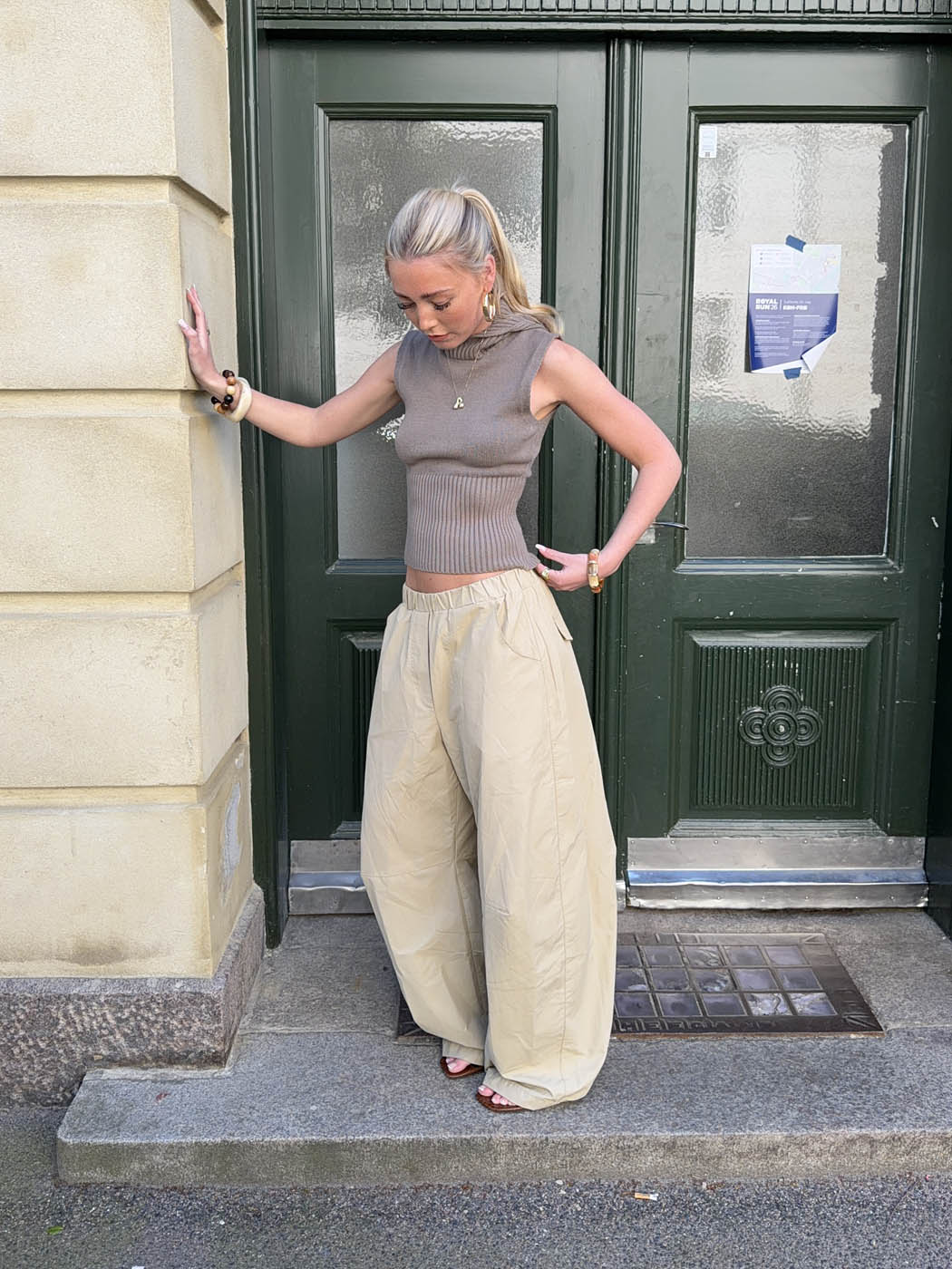 Munga knit top with hoodie - Taupe