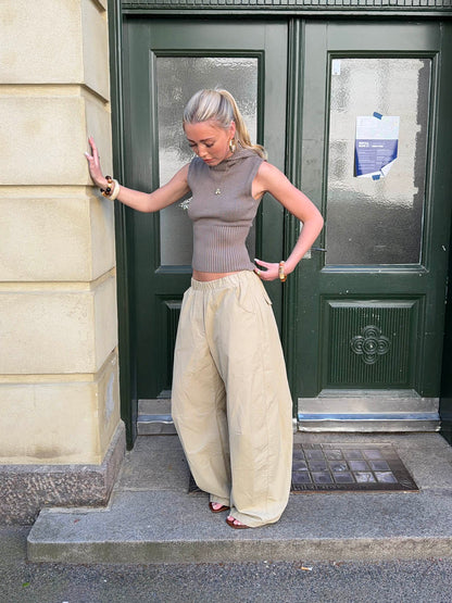 Munga knit top with hoodie - Taupe