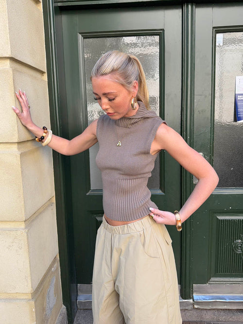 Munga knit top with hoodie - Taupe