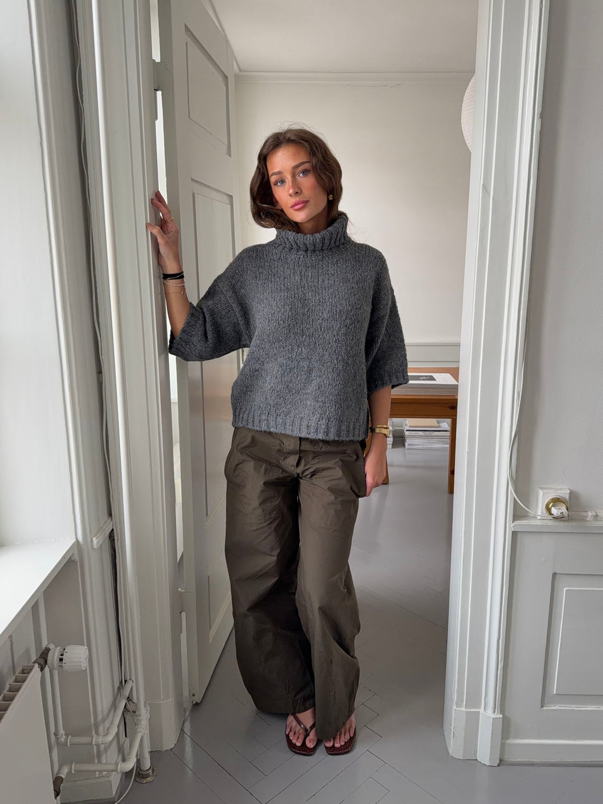 Dubleo knit sweater with short sleeves - Grey