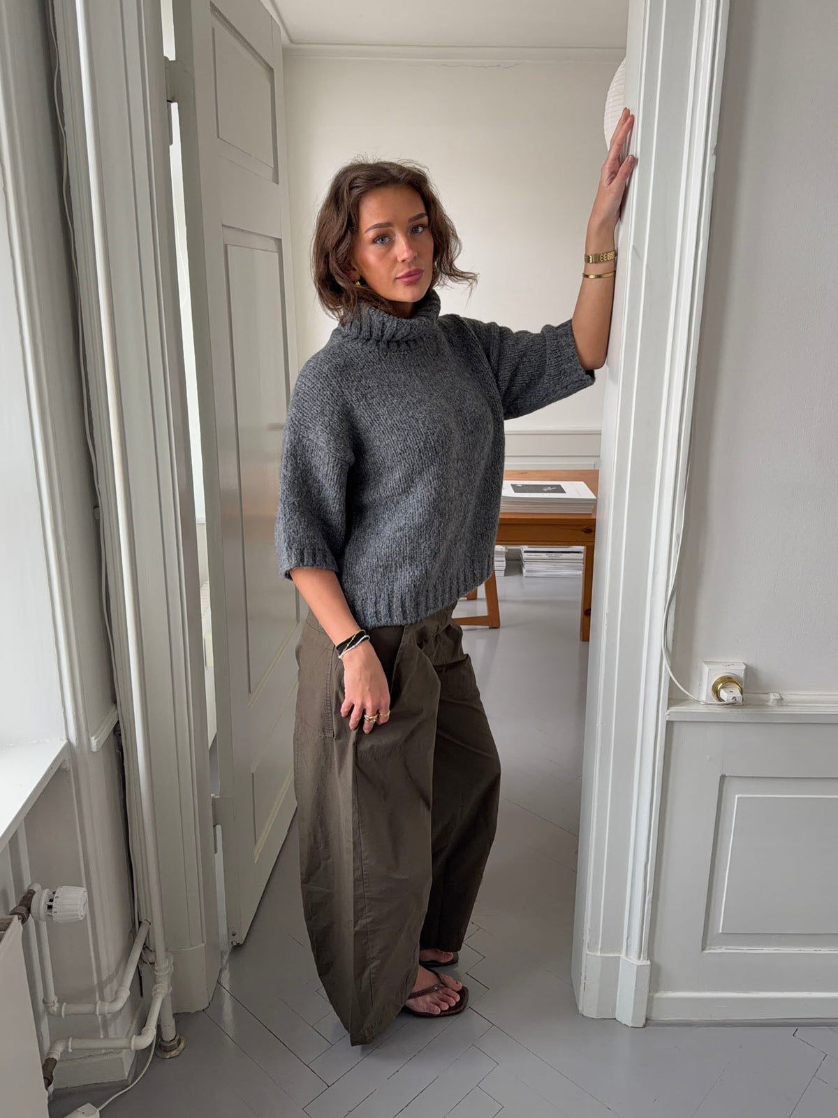 Dubleo knit sweater with short sleeves - Grey