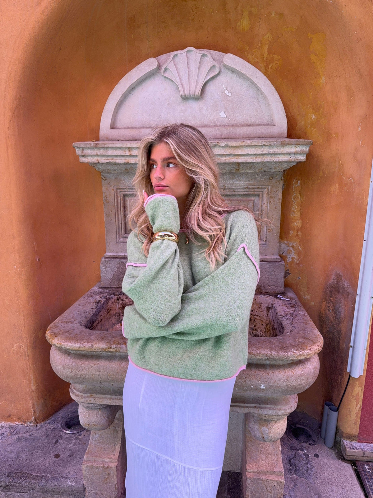Ludovica knit with details - Green/pink