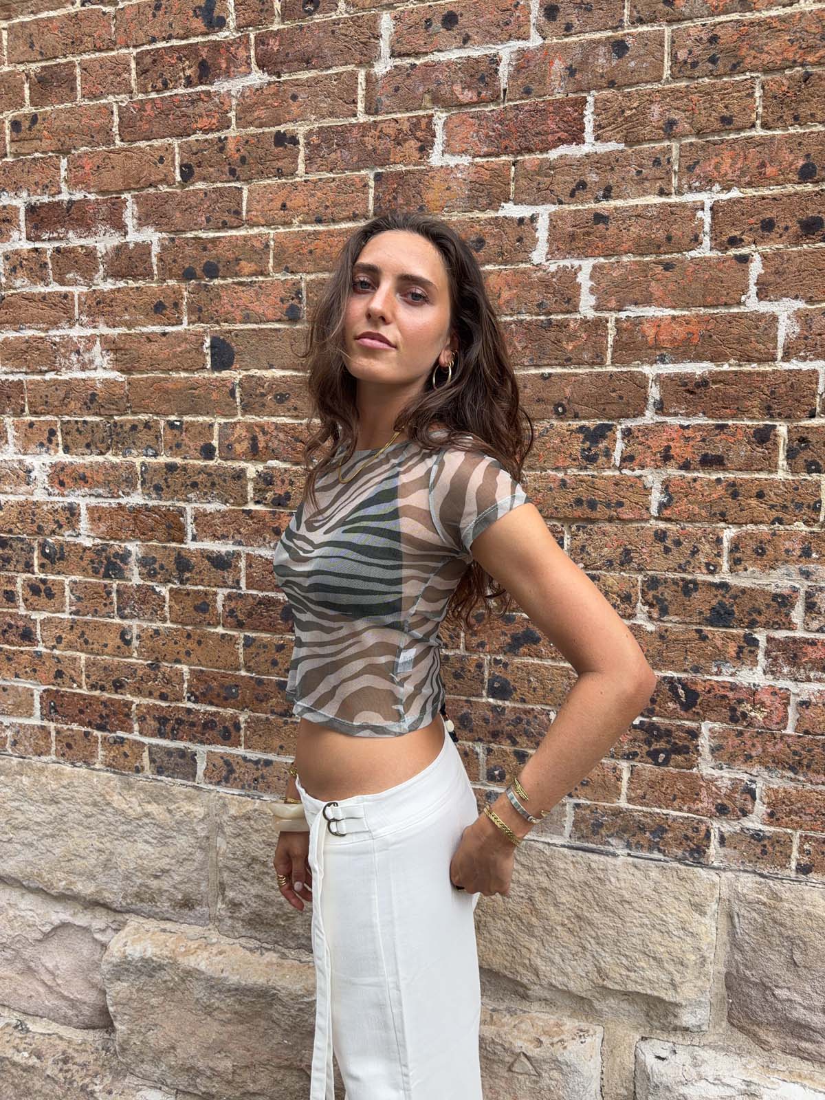 Mesha t-shirt with zebra print - Khaki/white