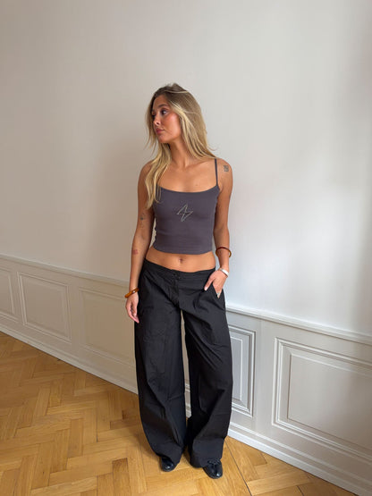 Thilde tank top with rhinestone lightning - Dark grey