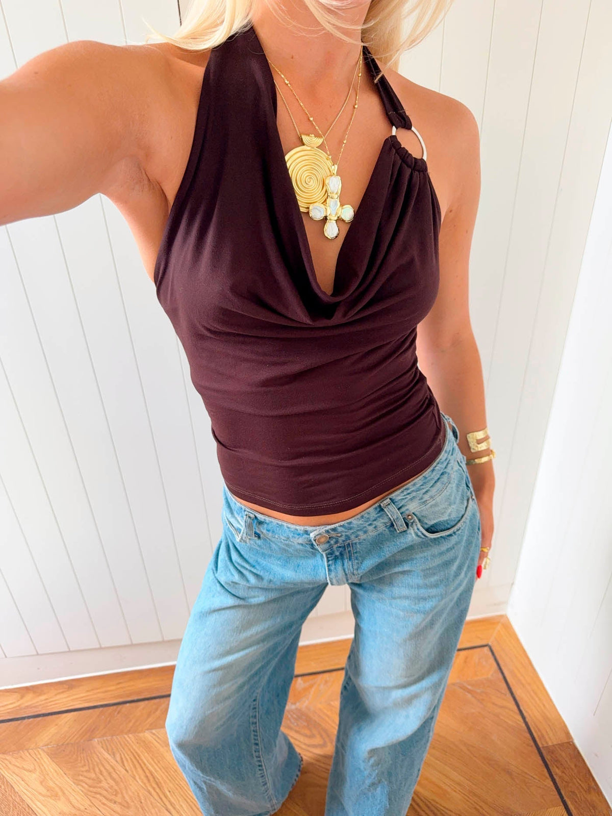 Scandivv draped halterneck top - Dark brown
