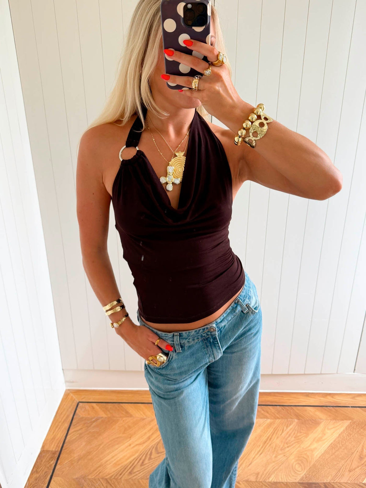 Scandivv draped halterneck top - Dark brown