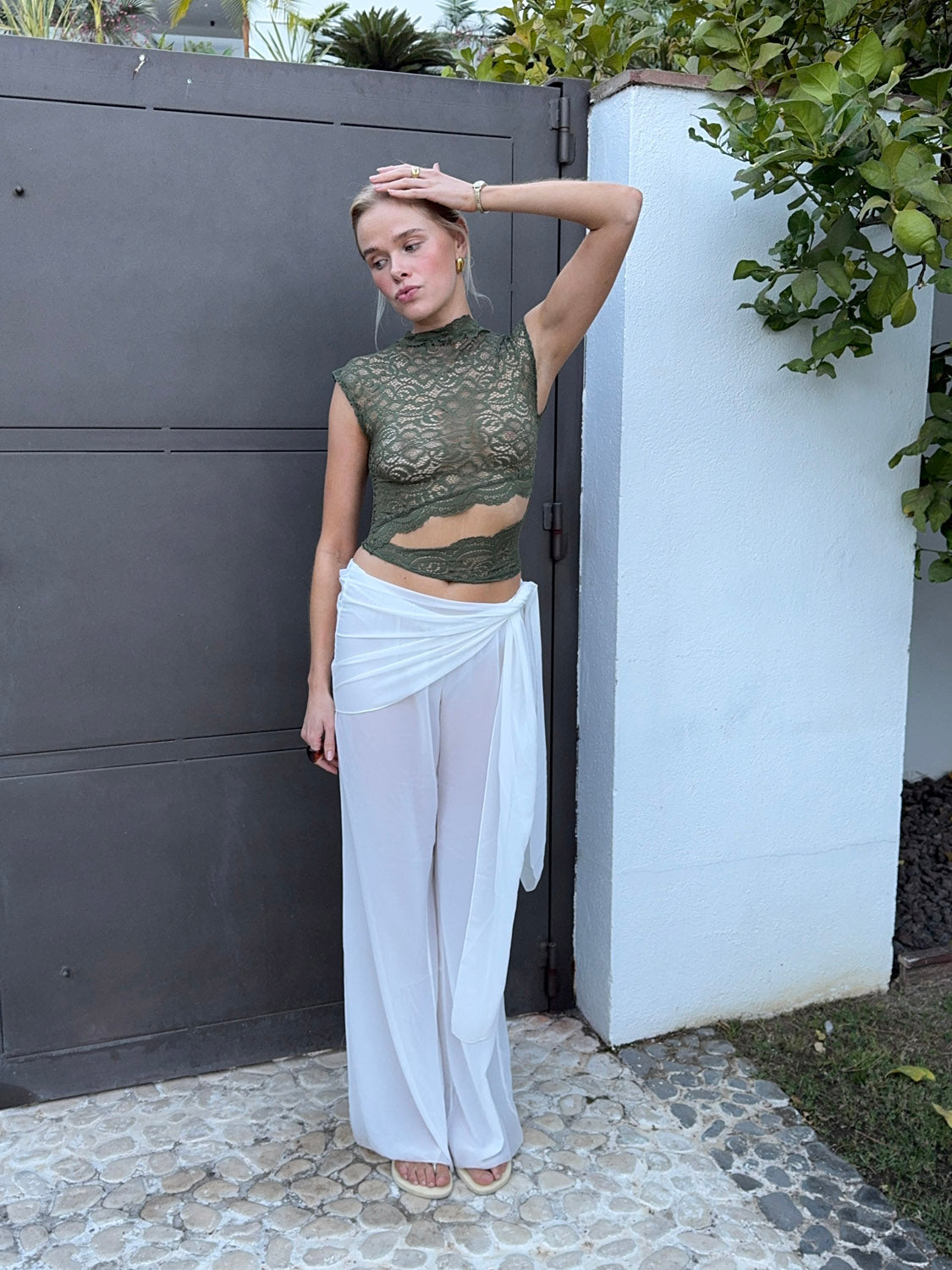 Marisole top in lace - Khaki