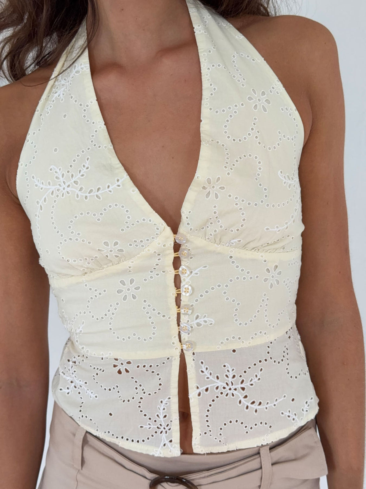 Aisha top with embroidery - Light yellow