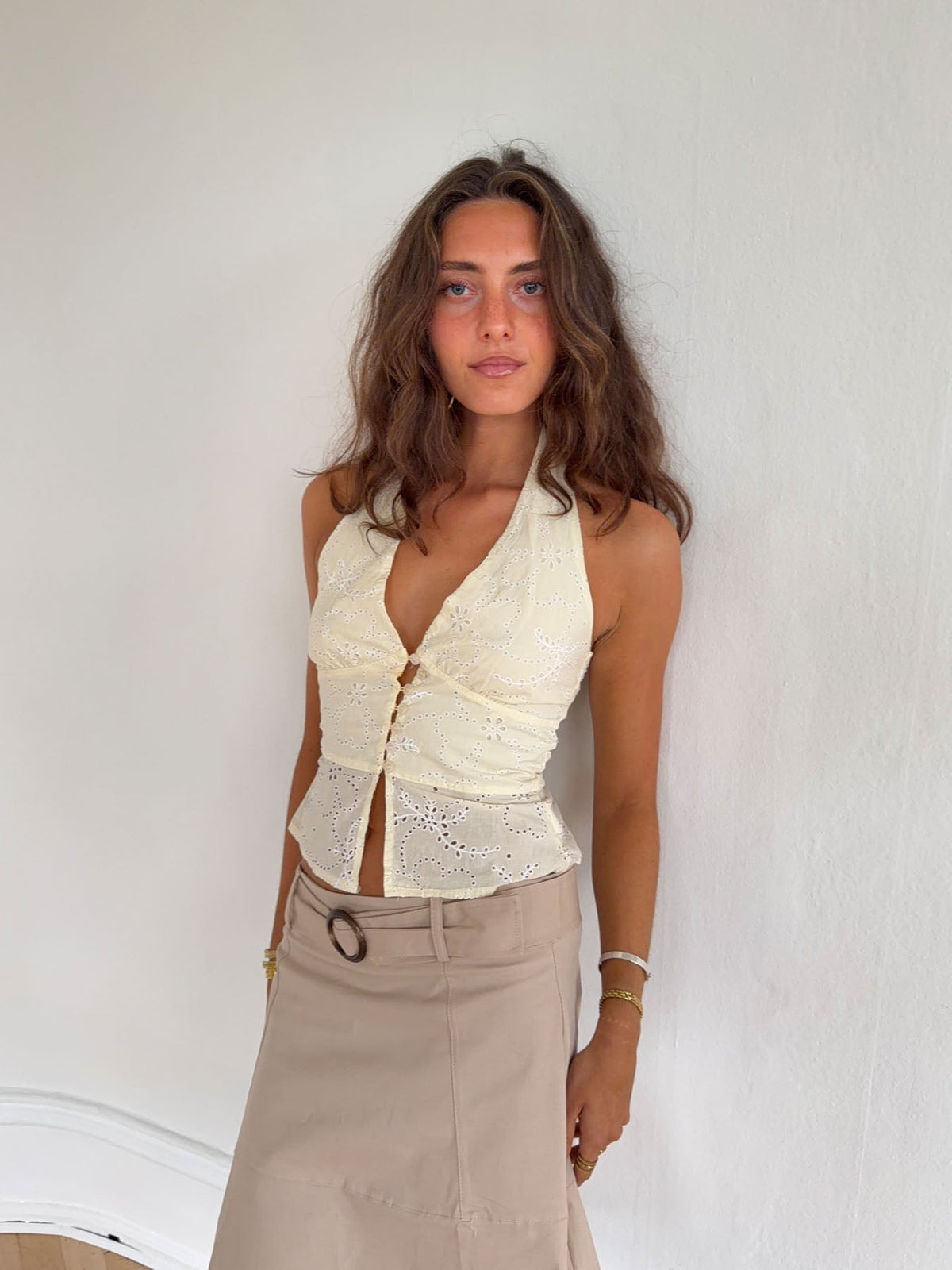 Aisha top with embroidery - Light yellow