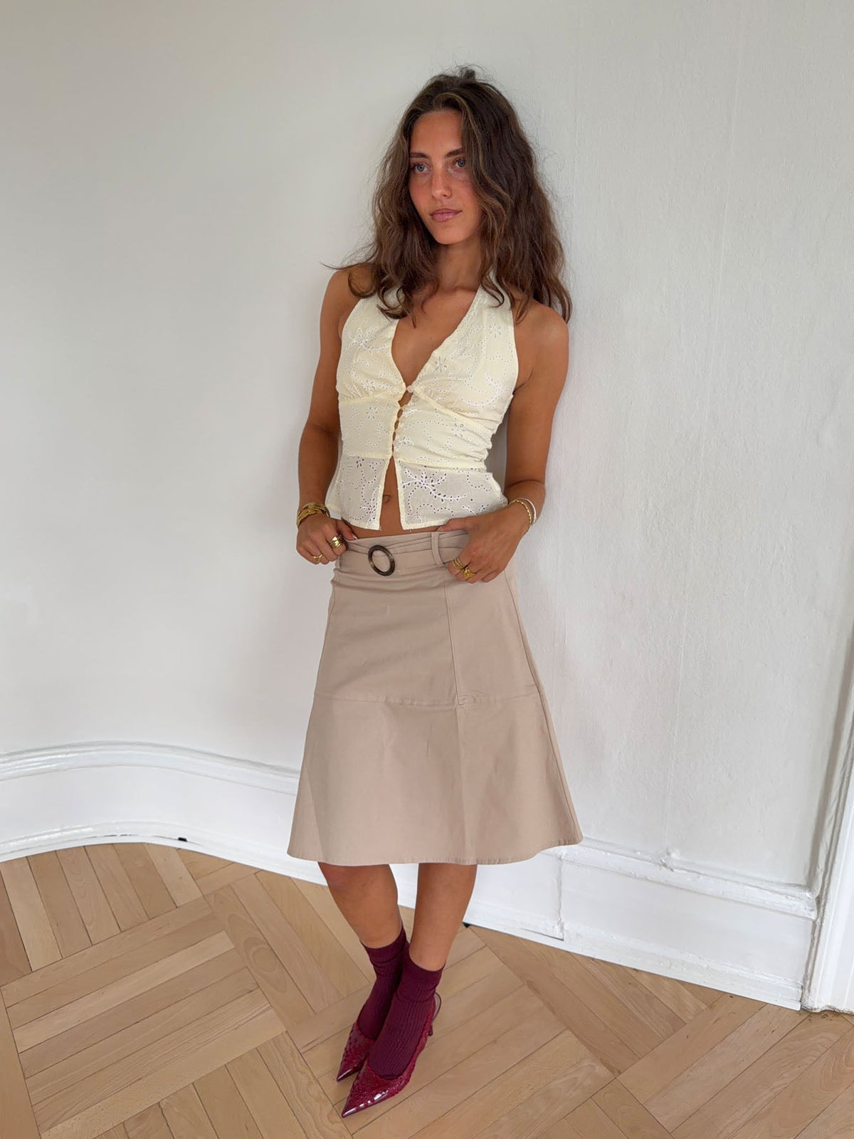 Aisha top with embroidery - Light yellow
