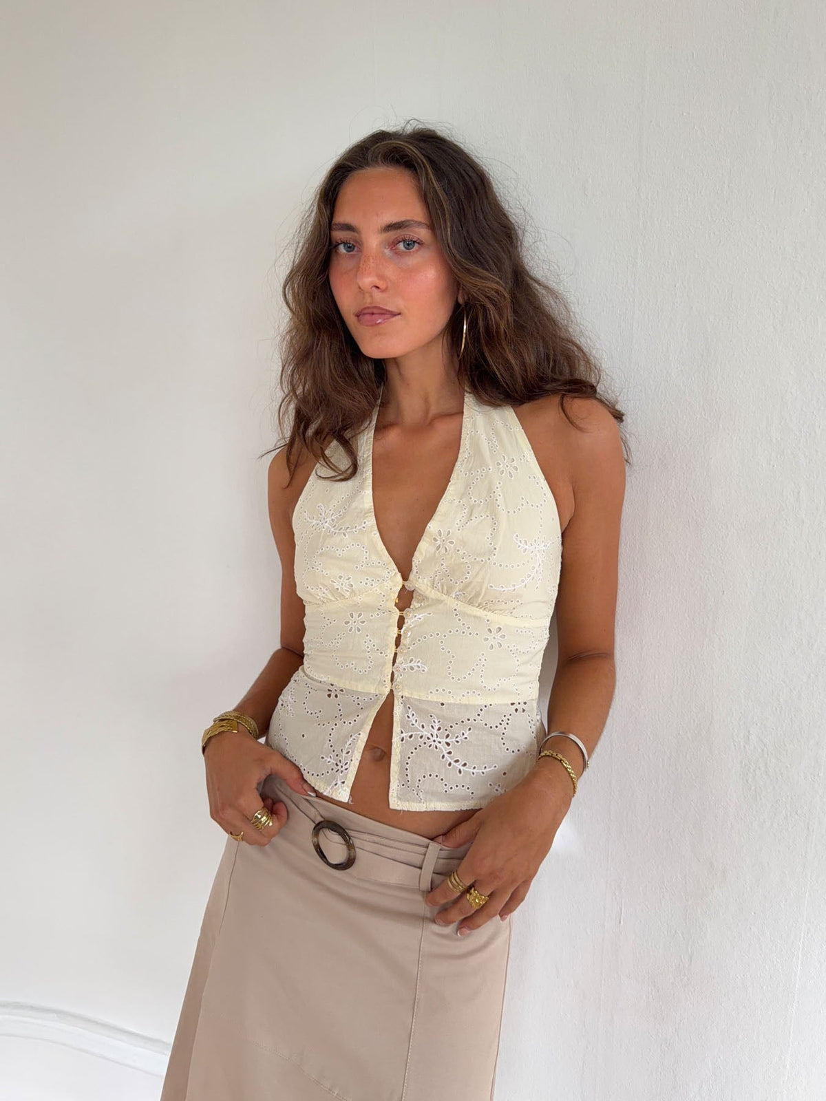 Aisha top with embroidery - Light yellow