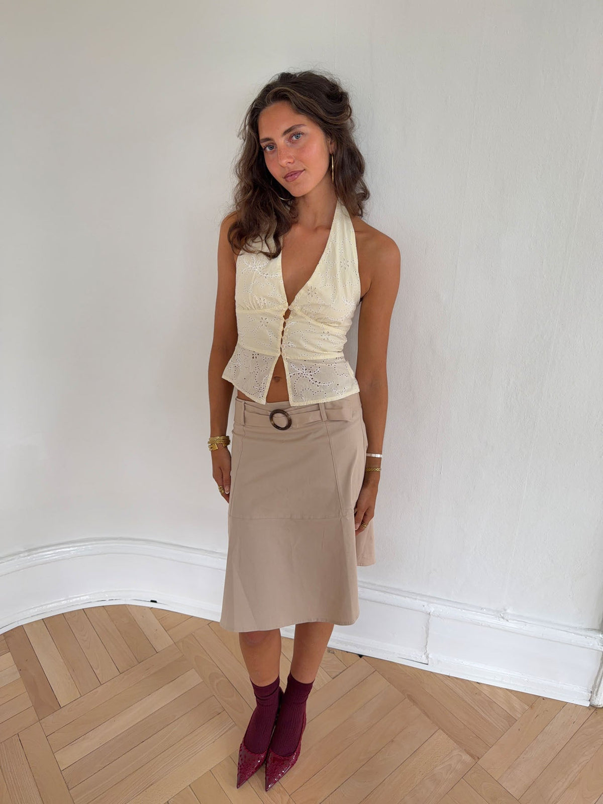 Aisha top with embroidery - Light yellow