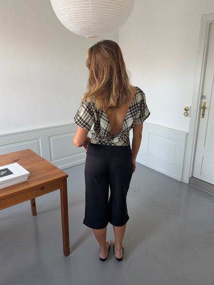 Ea checkered top with open back - Brown/green