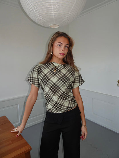 Ea checkered top with open back - Brown/green