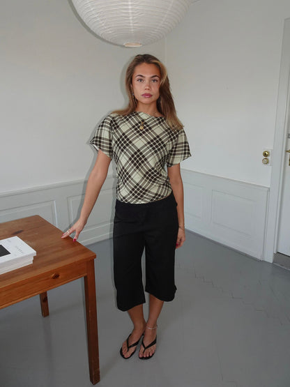 Ea checkered top with open back - Brown/green