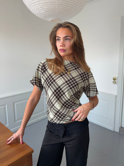 Ea checkered top with open back - Brown/green