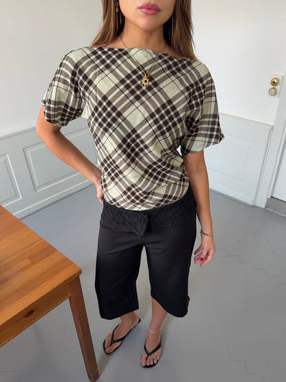 Ea checkered top with open back - Brown/green