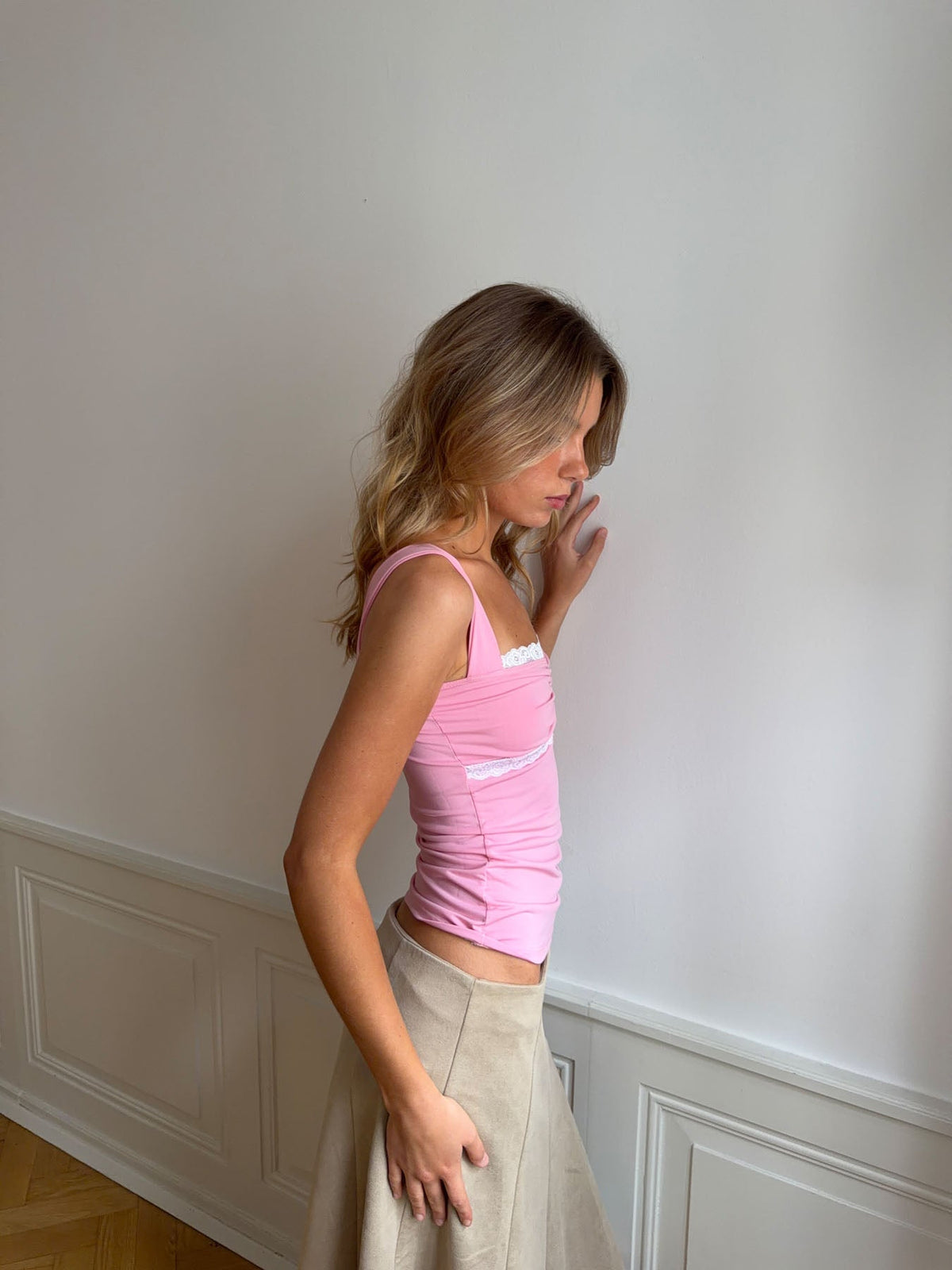 Mandaline top with lace detail - Pink