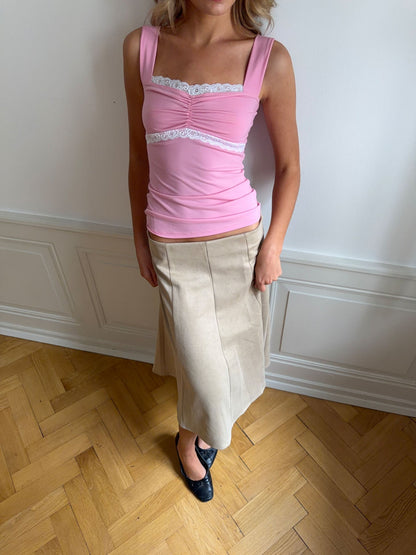 Mandaline top with lace detail - Pink