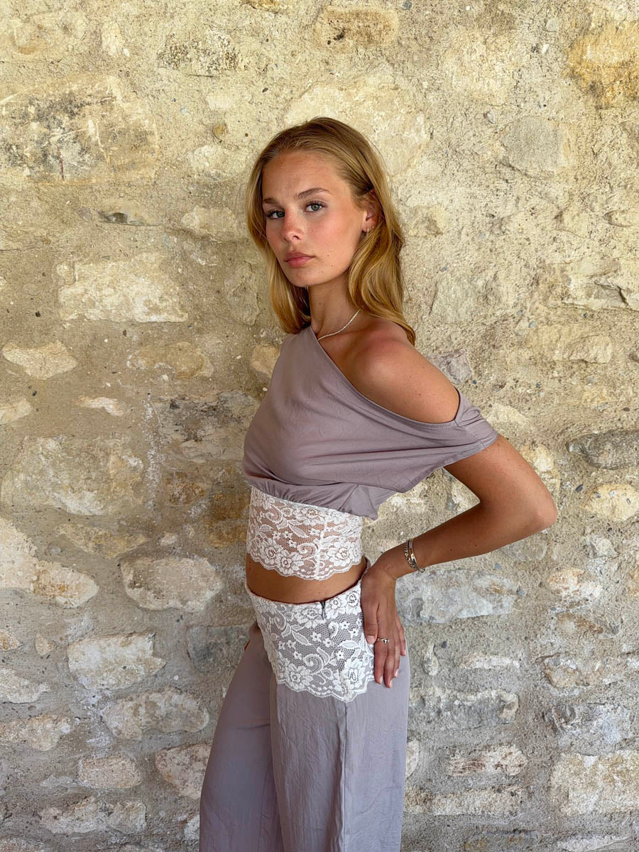 Cameline top with lace - Beige/white