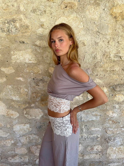 Cameline top with lace - Beige/white