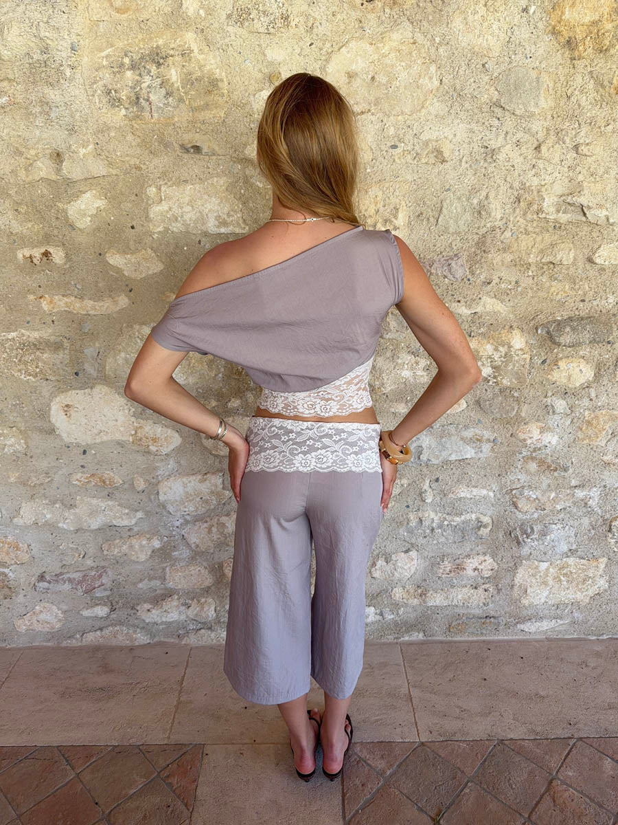 Cameline top with lace - Beige/white