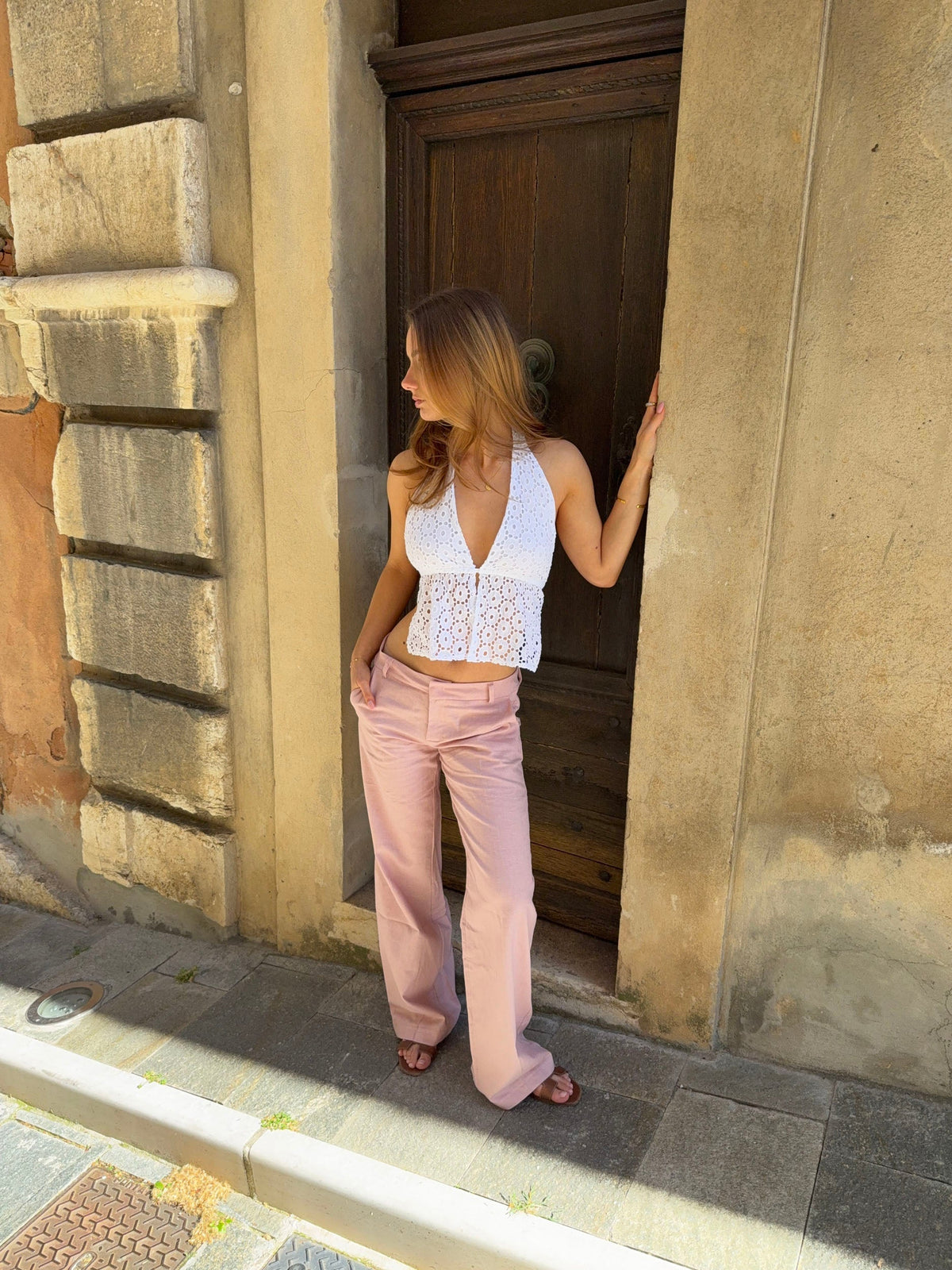 Cladine top with broderie - White