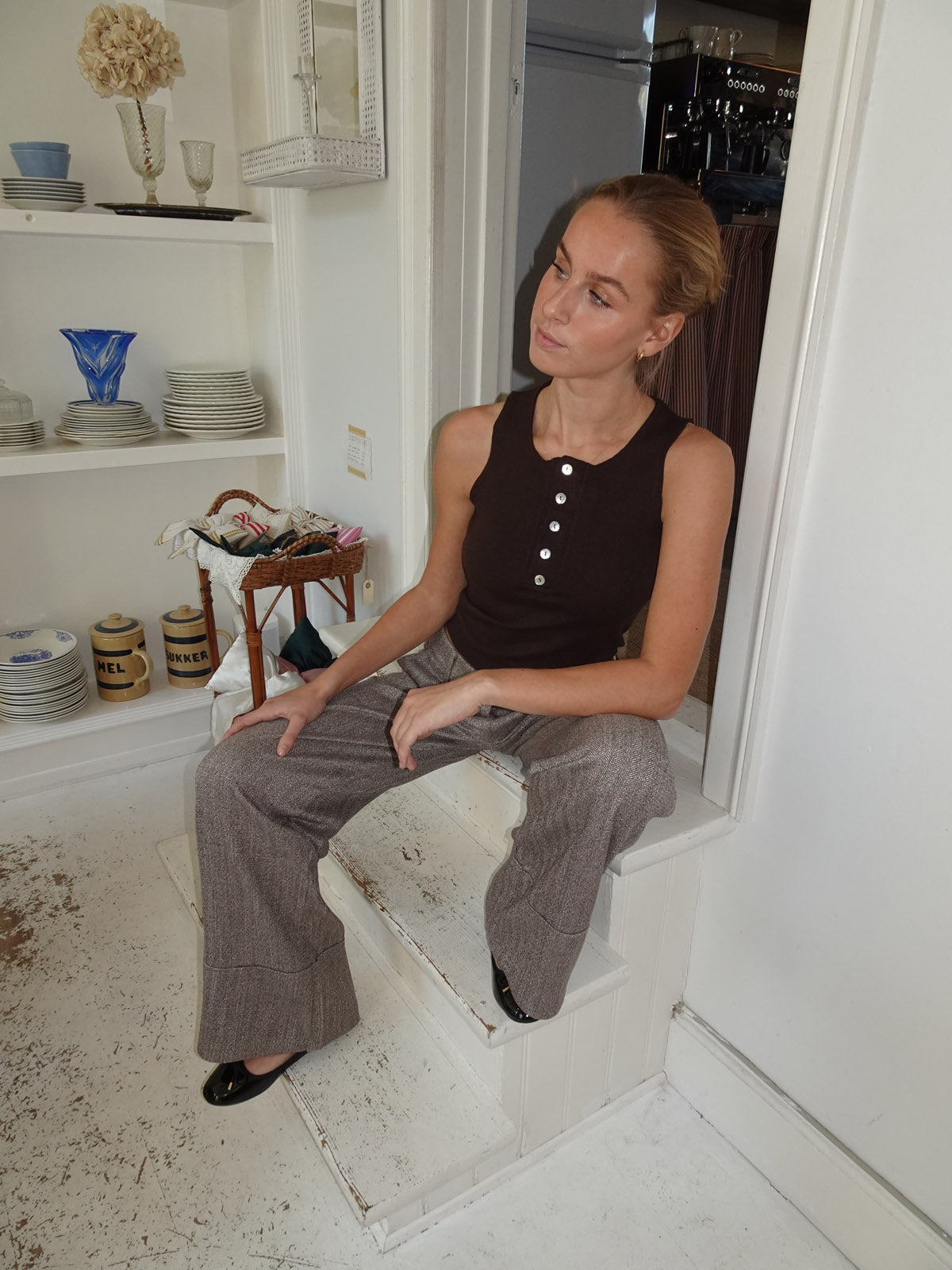 Dilly top with buttons  - Brown