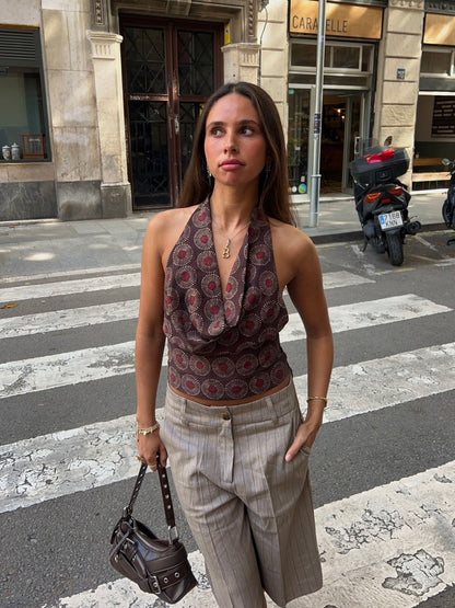 Martine top with pattern - Brown/red