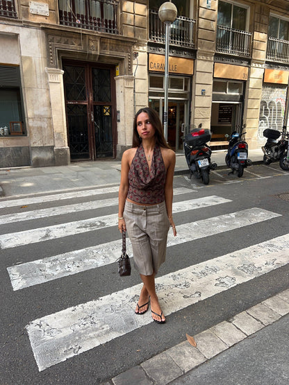 Martine top with pattern - Brown/red